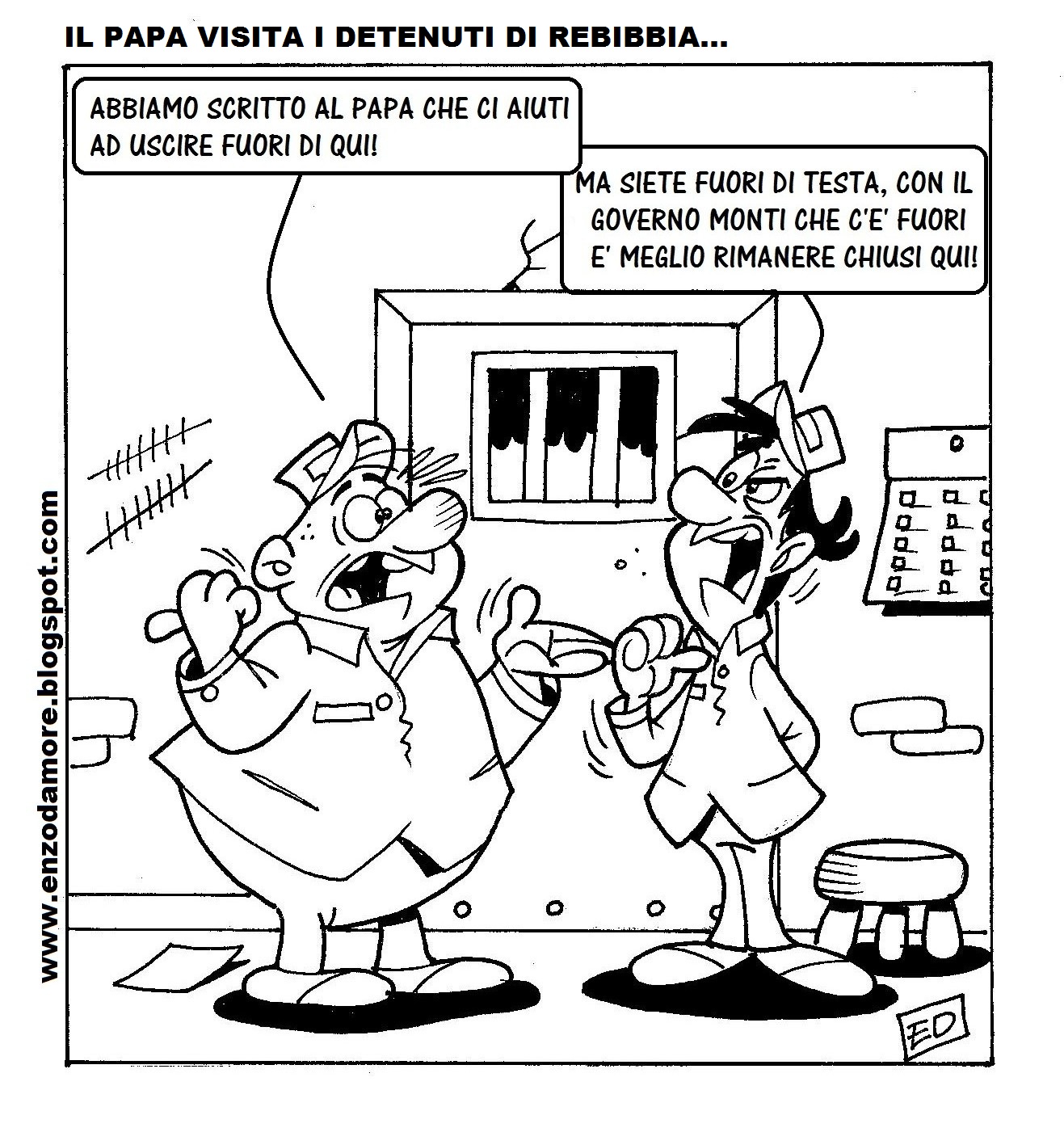 “Il Papa visita i detenuti di Rebibbia”, la vignetta satirica di Enzo D’Amore