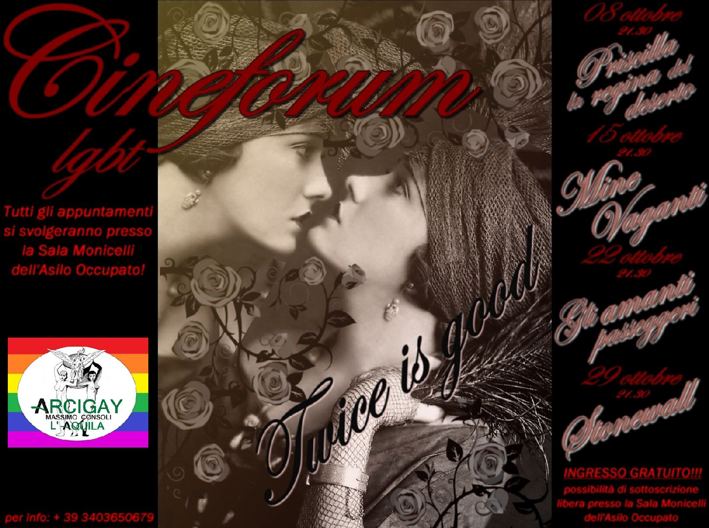 Cineforum LGBT: Mercoledì 8 Arcigay L’Aquila dà il via alle proiezioni