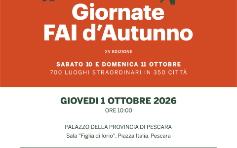 Pescara, in arrivo le Giornate FAI d’Autunno 2026: 700 luoghi aperti al pubblico