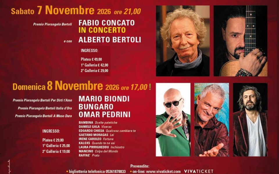 Premio Pierangelo Bertoli 2026: Fabio Concato, Mario Biondi, Bungaro e Omar Pedrini a Sassuolo